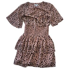 Boutique She Sky Tiered Ruffle Dress Cut Out Bow Cinch Waist Size Women's Medium